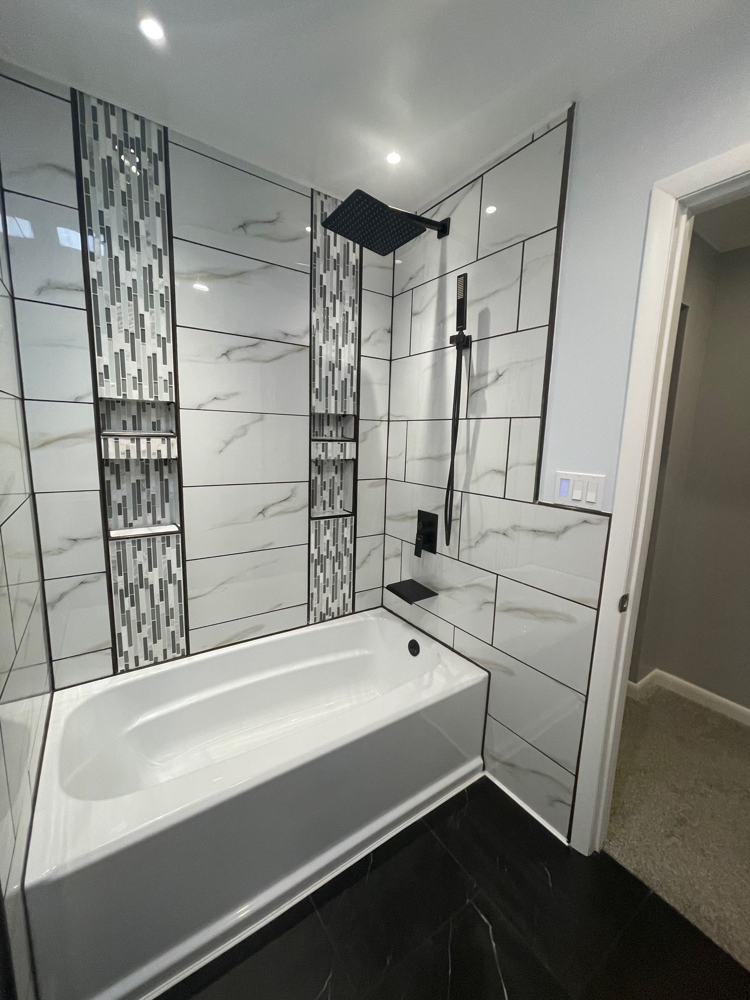 Renovated bathroom with freestanding tub